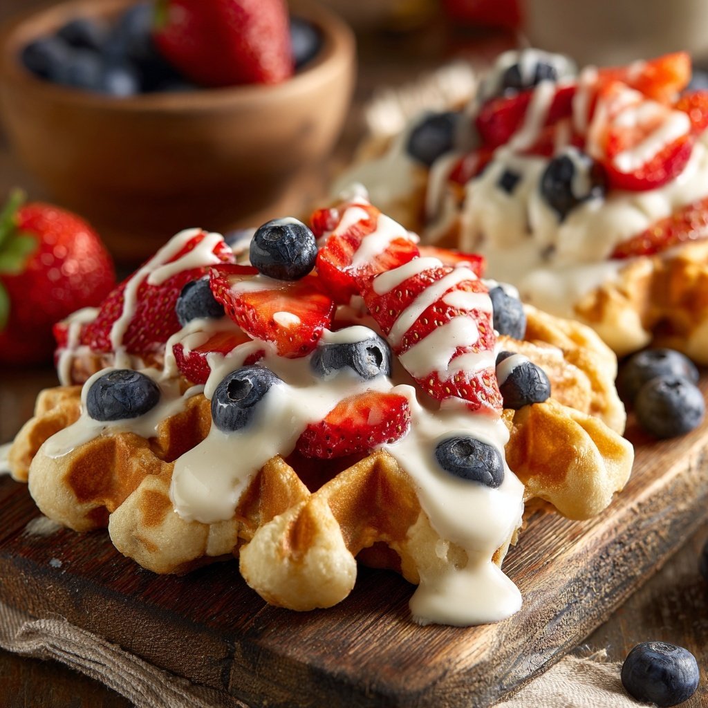 Fruit-Stuffed Waffles with Cream