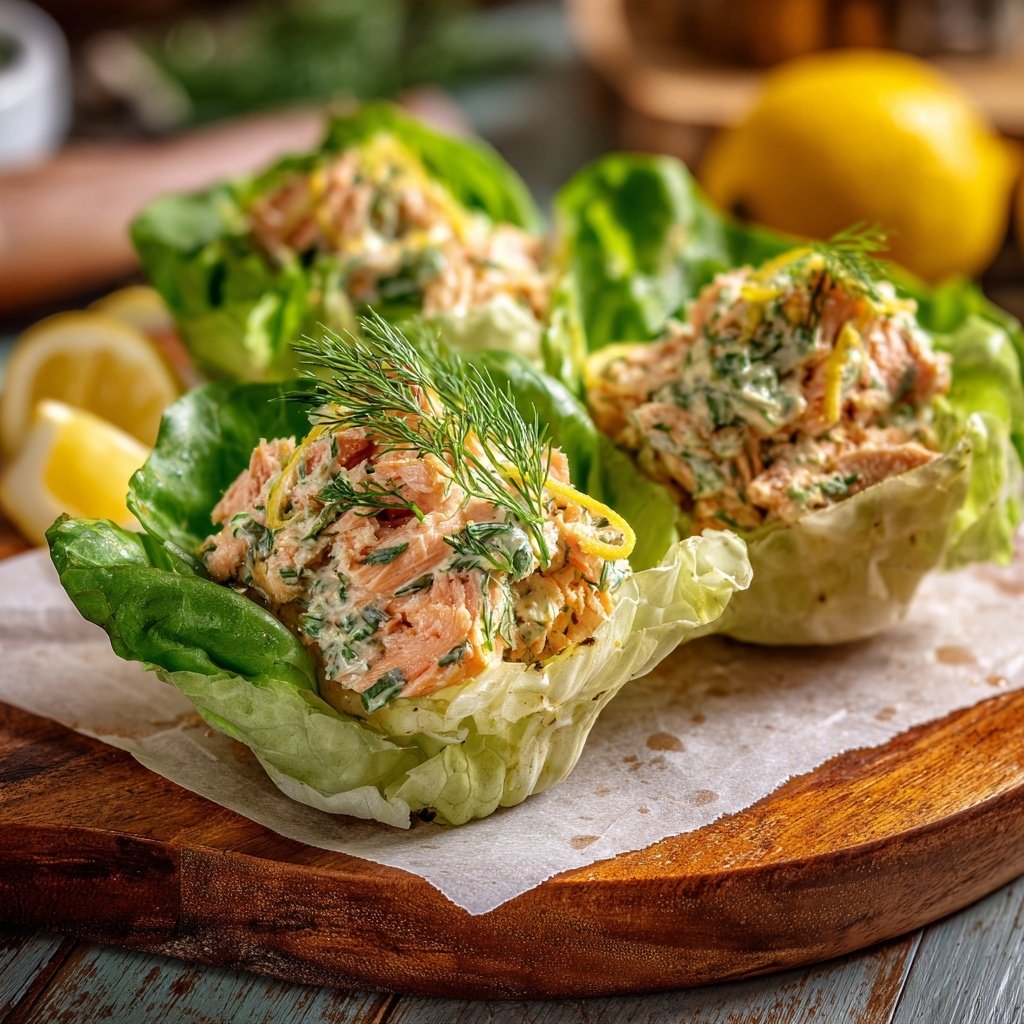Lemon Dill Salmon Lettuce Cups