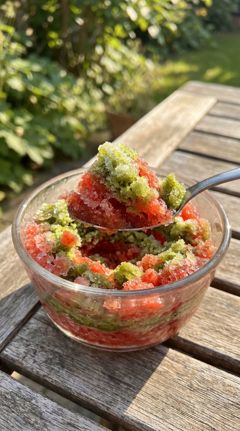 Refreshing Strawberry Matcha Granita