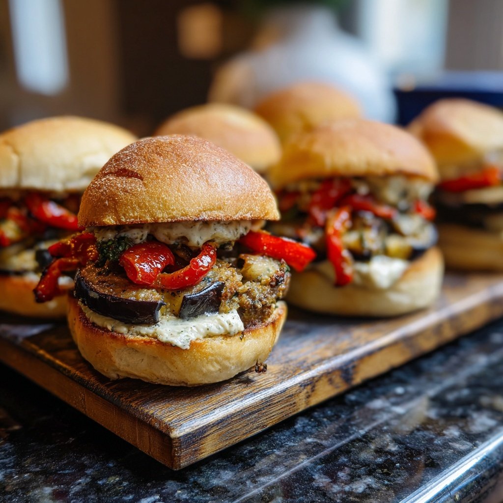 Roasted Eggplant and Red Pepper Sliders