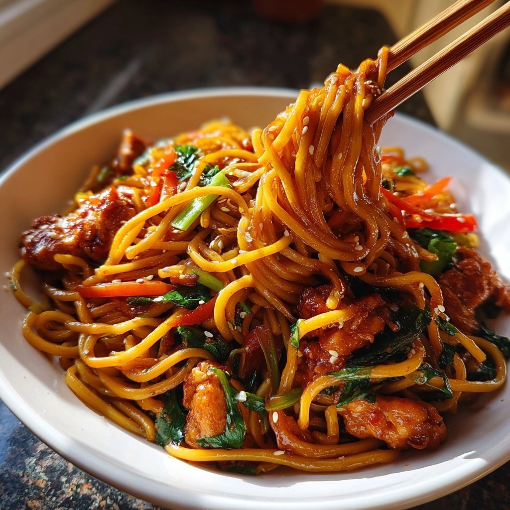 Asian Sesame Chicken Noodles Stir-Fry