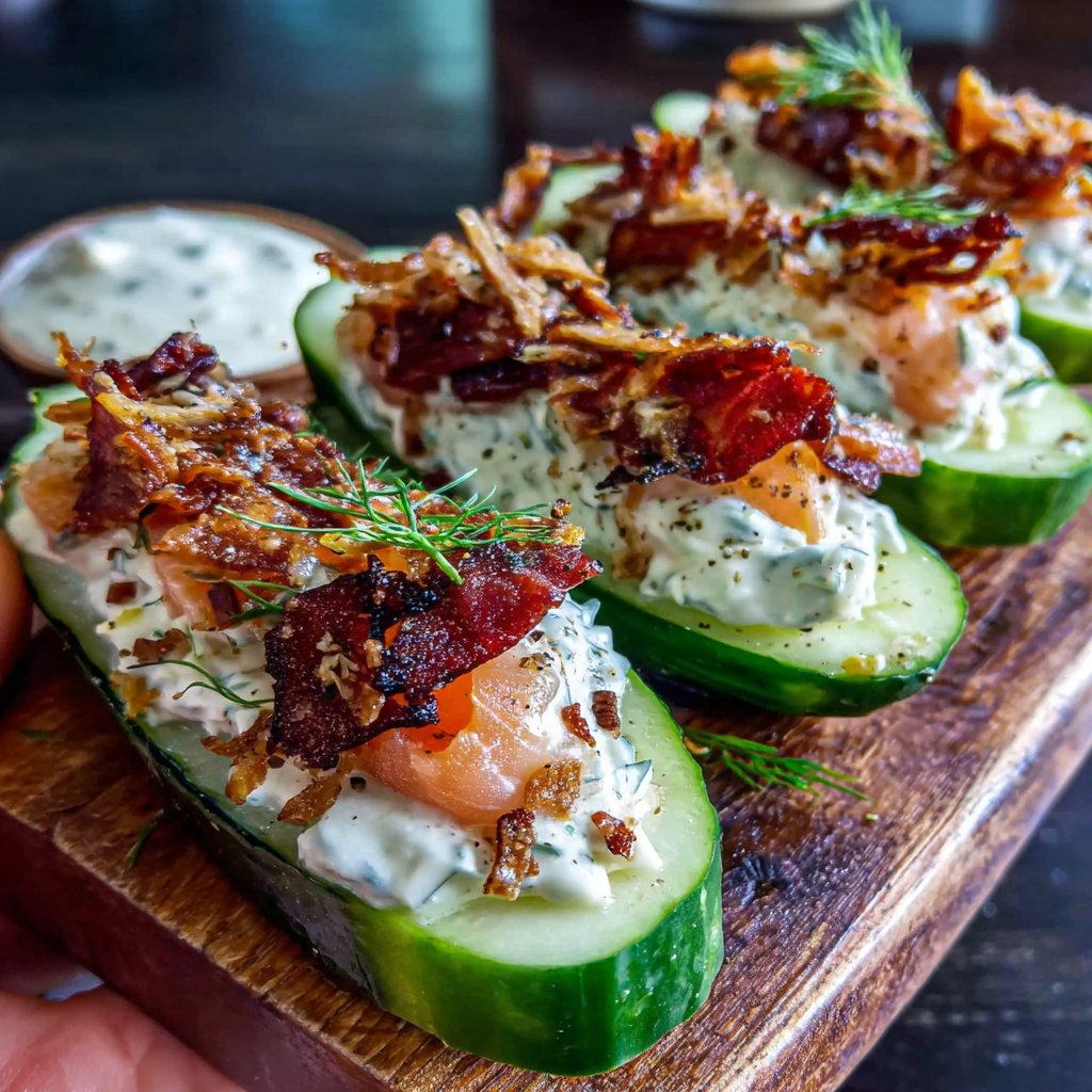 Salmon Cucumber Snack Boats