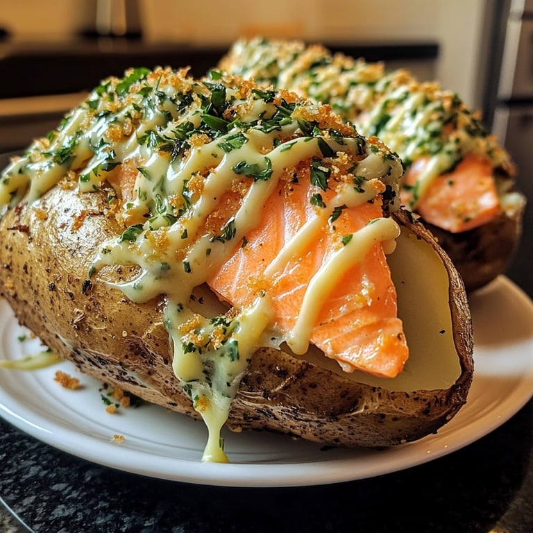 Loaded Baked Potatoes with Herb Cream and Smoked Salmon